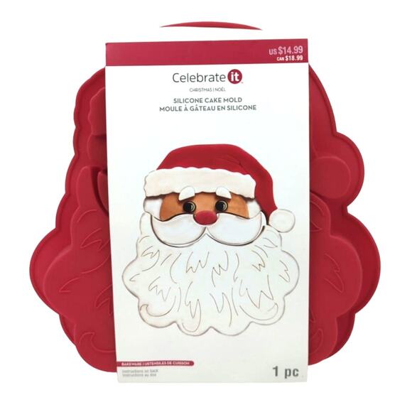 Celebrate it Christmas Santa Clause Silicone Cake Mold Red 8 1/2" X 9" X 1 1/4" - Picture 1 of 3